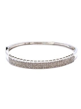 Classic Pavé Diamonds Bangle Bracelet - Sterling Silver 925